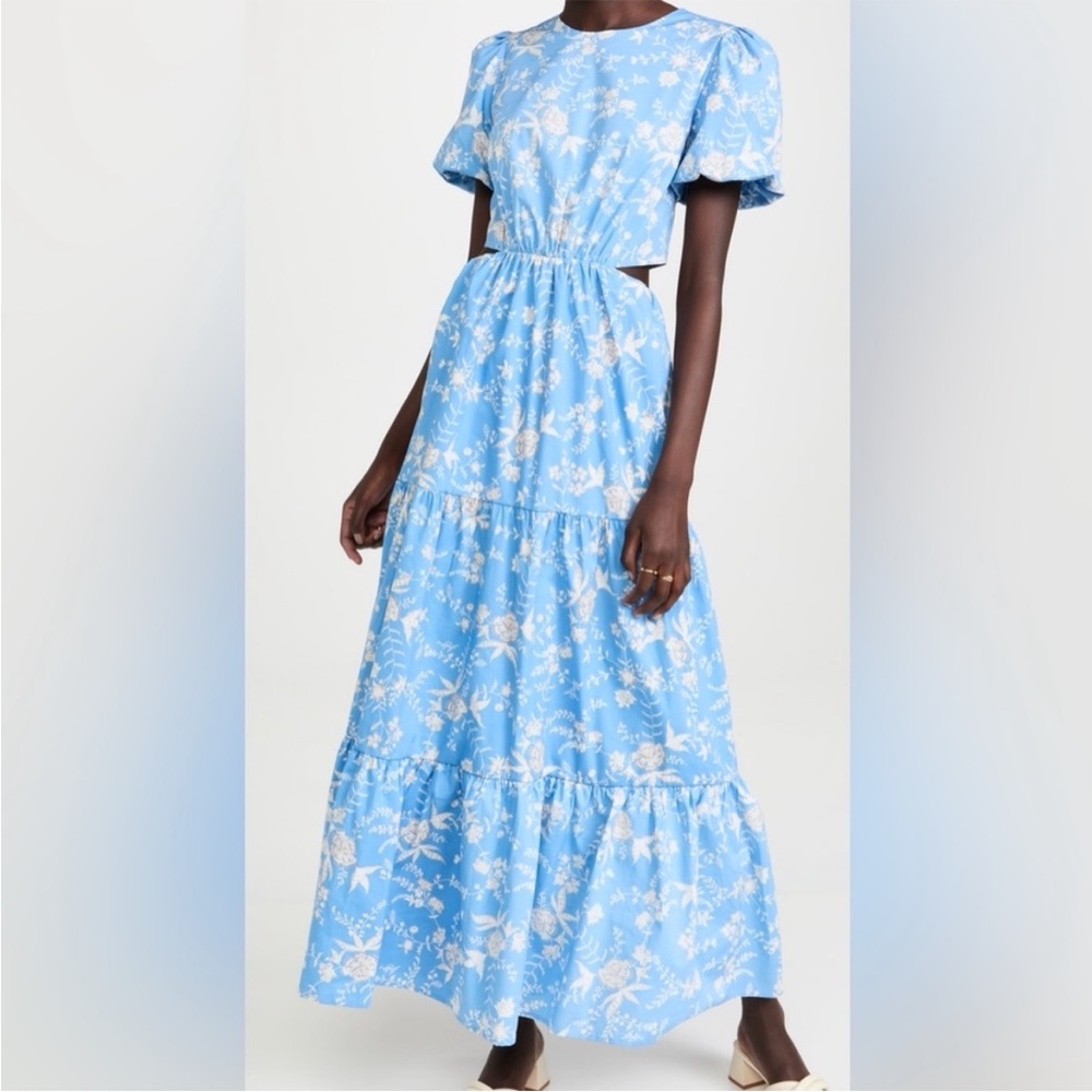 WAYF Plaza Cut Out Maxi Dress - Sky Blue Toile